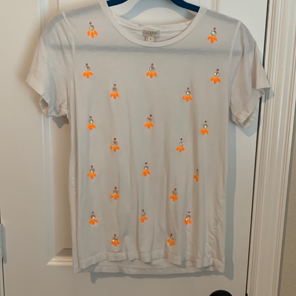 J. Crew White Tee with Orange Accents